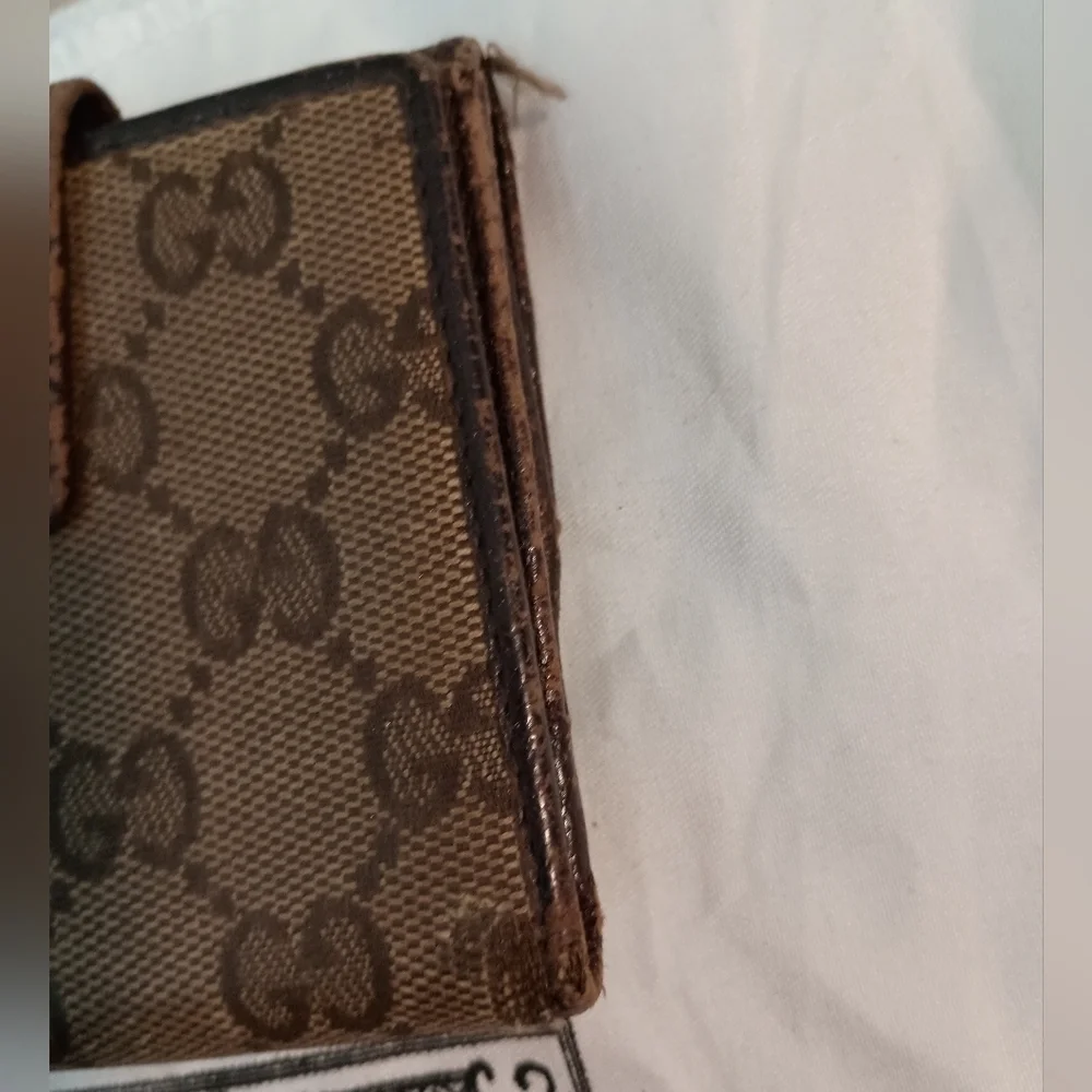 GUCCI GG Beige Canvas With Brn Leather Coin Purse Clutch/Wallet